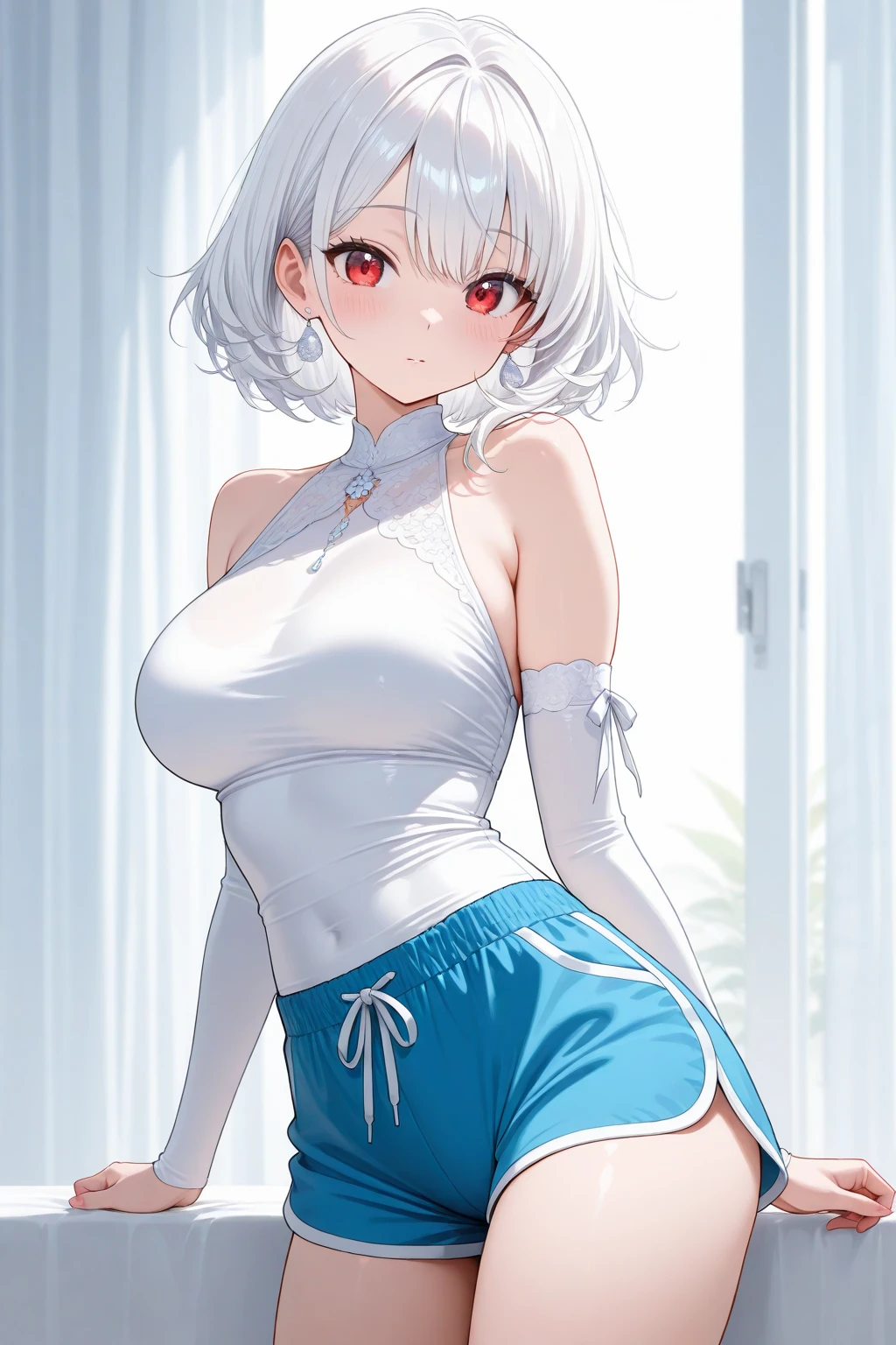{{{{{{realistic, best quality:1.2, masterpiece:1.1, ultra-detailed}}}}}}, ((female, temmie, anthro, cat ears, temmie ears, cat tail, blue eyes, white fur, inflatable, glossy fur, shiny fur, transparent fur, transparent breasts, inflation valves, black bikini, grey hair, big breasts, big butt, slightly inflated belly)), embarrassed, shy, blushing, {{standing in a bedroom}}, (looking at viewer:1.1),