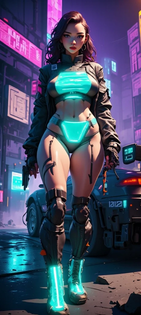 surreal surrealistic dreamlike masterpiece award winning extraordinary detailed work by chang kitchin vaporwave dystopian extremely detailed highly detailed futuristic cleveland ohio cinematic rim lighting octane rendering,
1girl, beautiful detailed eyes, beautiful detailed lips, extremely detailed face and eyes, long eyelashes,
intricately detailed colourful leather clothing, short hair cleavage, bare stomach, boots, bright glowing eyes
intricate, mesmerizing, captivating, surreal, bizarre, unsettling, ethereal, moody, atmospheric, cinematic lighting, volumetric lighting, dramatic shadows, intricate details, photorealistic, 8k, best quality, hyper detailed, sharp focus,
physically based rendering, vibrant colors, vivid colors, sexy, seductive, alluring.
side on, lighting from side, low key lighting. cyber punk City scene background.
shot from behind, perfect arse