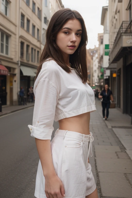 Young brunette woman of 25 years old dressed in an open white shirt, d'une cravate et d'une jupe, faisant de la poterie