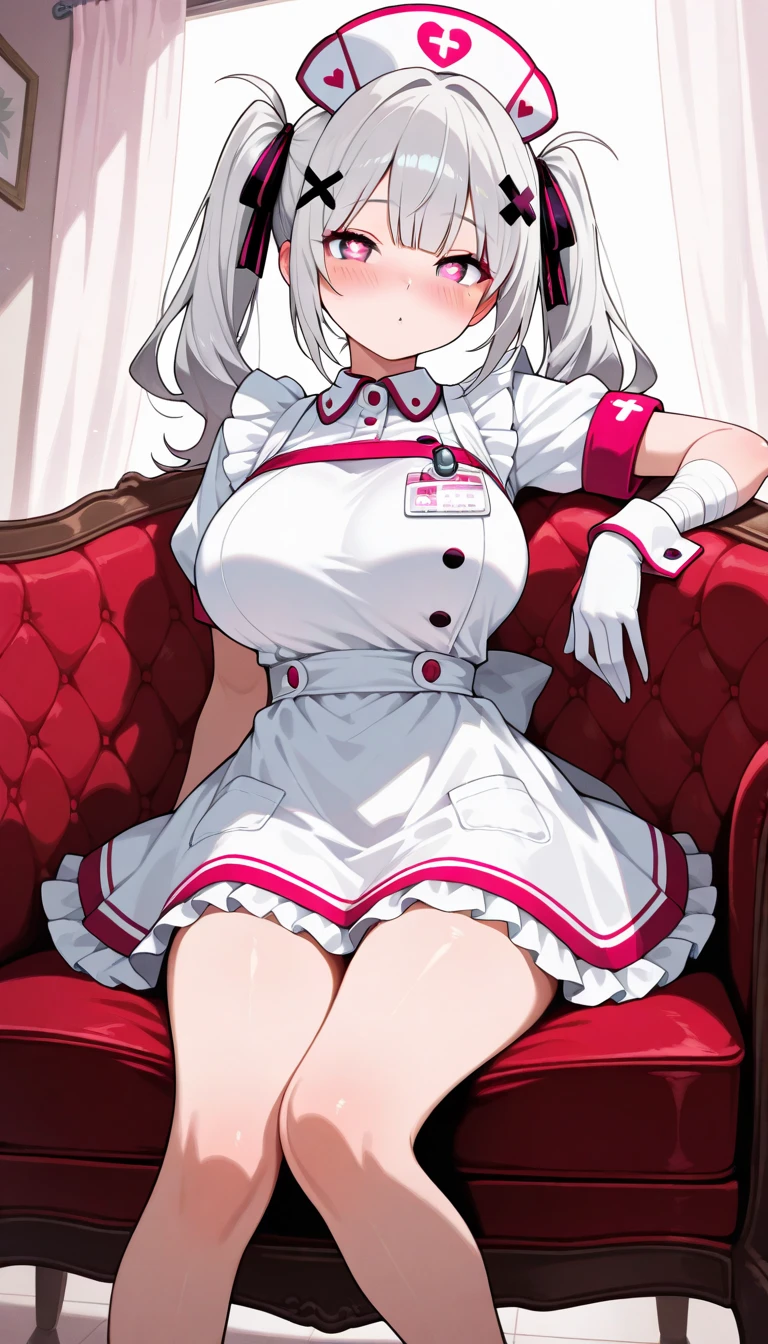 1 cute girl,child,teenager,lying,face down,looking for viewers,embarrassed,blush,long braids,white hair,(detailed red eyes:1.3),bare breasts,bare areola,nurse cap,nursing uniform,red clothes,white garter belt,white stockings,pantie,hospital,bed,dark place,lamp,slim hip,see through breasts,white bra,photo realistic,in 8K,Best Quality,masterpiece:1.2,realistic,high quality,high resolution,ultra detailed background,perfect anatomy:1.2,correct anatomy,character focus,soft light,(dynamic angle:1.7),
((bare breasts:1.1, bare areola:1.5)),
