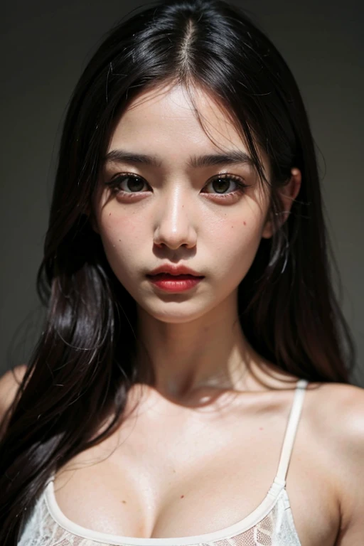 NSFW, best quality,masterpiece,extremely detailed,high res,4k,ultra high res,detailed shadow,ultra realistic,realistic,dramatic lighting,1girl,solo,detailed face,realistic eyes,realistic skin,white dress,purple hair,dynamic pose, whimsical details, slicked hair, full shot, toe, mesmerizing, shallow depth of field, contrapposto, professional model, face front, portrait,