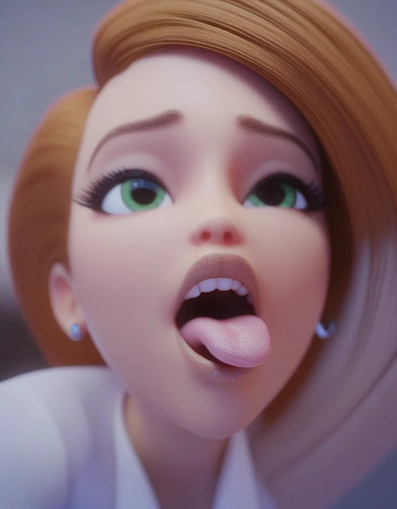 pov, Vicky from fairly odd parents, green shirt, pink eyes, ponytail, blowjob, small penis, foreskin, 3d, slim