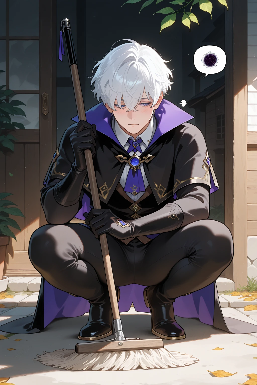 little Greek boy with white hair, violet eyes, all chained up inside a ship at night