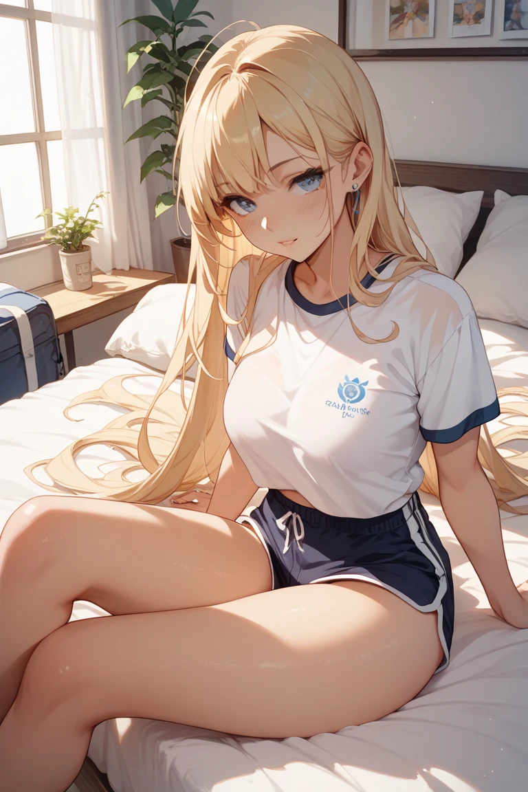 ,gyaru, collarbone, {{{gym uniform:2.0}}}, gym shirts, white t-shirts,white loose socks 