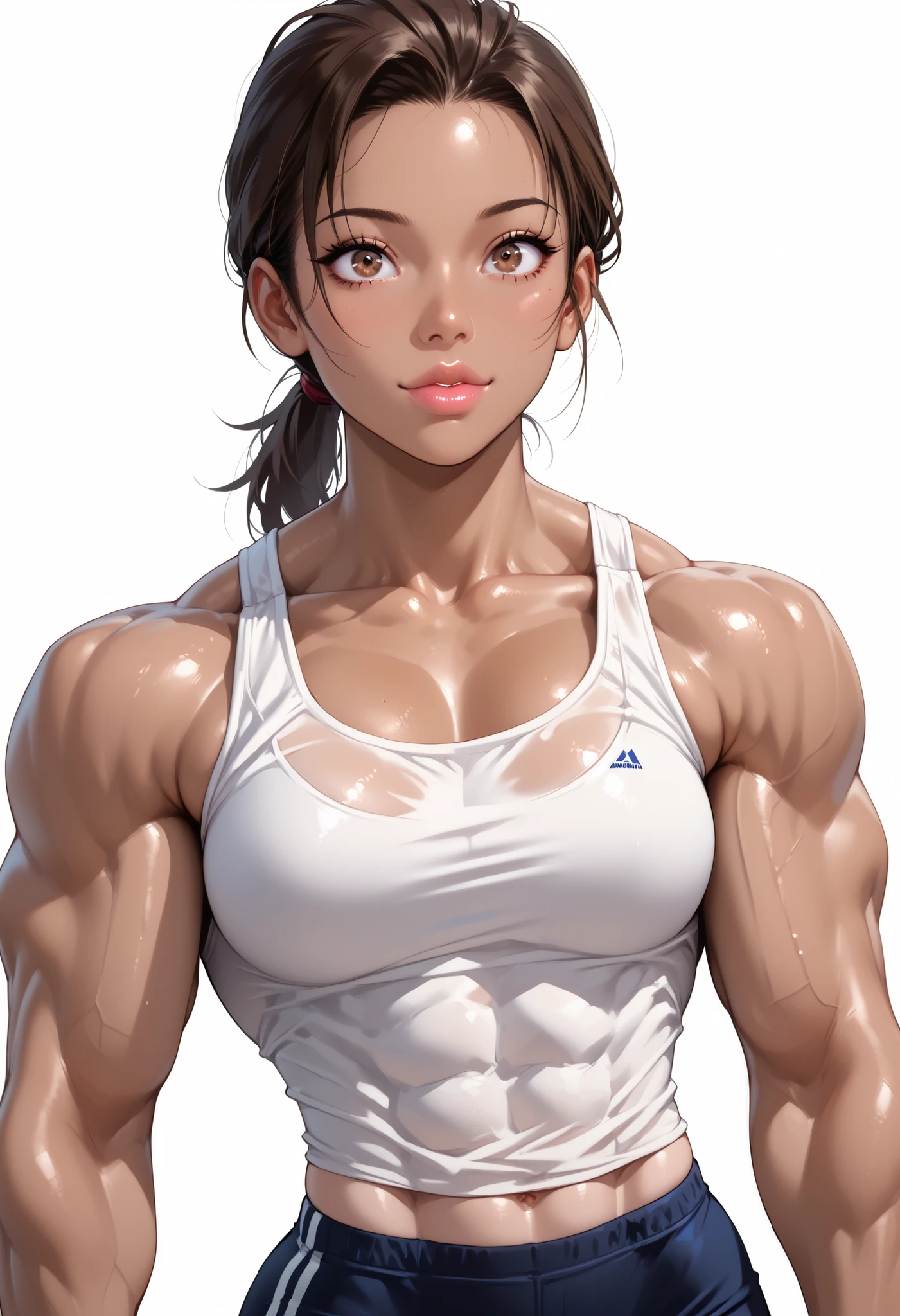 ((((full body portrait, full body shot)))), 1woman,1female,((milf,mom,mature,mature woman,45 years old female,adult)),((((european girl)))), (large breasts:1.5),saggy breasts,(((black hair:1.4,dark hair,long hair, blue colored inner hair))),(((silver_eyes:1.3))),intricate eyes,beautiful detailed eyes,symmetrical eyes,((((tanned skin:1.4,lustrous skin:1.5,bright skin: 1.5, natural tanned skin,illuminated skin)))),(muscular, six pack abs, ripped abs, spider lower abs,narrow waist,wide hip, inflated legs, thick thighs),(((standing))),(((detailed face))), (cute,slutty,sensual,seductive look,seductive,((erotic)),sumptuous,(nsfw), (((white tight Sports Bra, navy blue dolphin mini Shorts))),(((Gym, highly detailed background, Beautiful gym, gym machines, barbell, treadmill, panoramic window city view))), looking at the viewers,highres,sharp focus,(ultra detailed,extremely detailed),(photorealistic artwork:1.37),(extremely detailed CG unity 8k wallpaper),(((vibrant colors,vibrant theme))),(intricate),(masterpiece),(best quality), (((best illumination, warm lighting)))