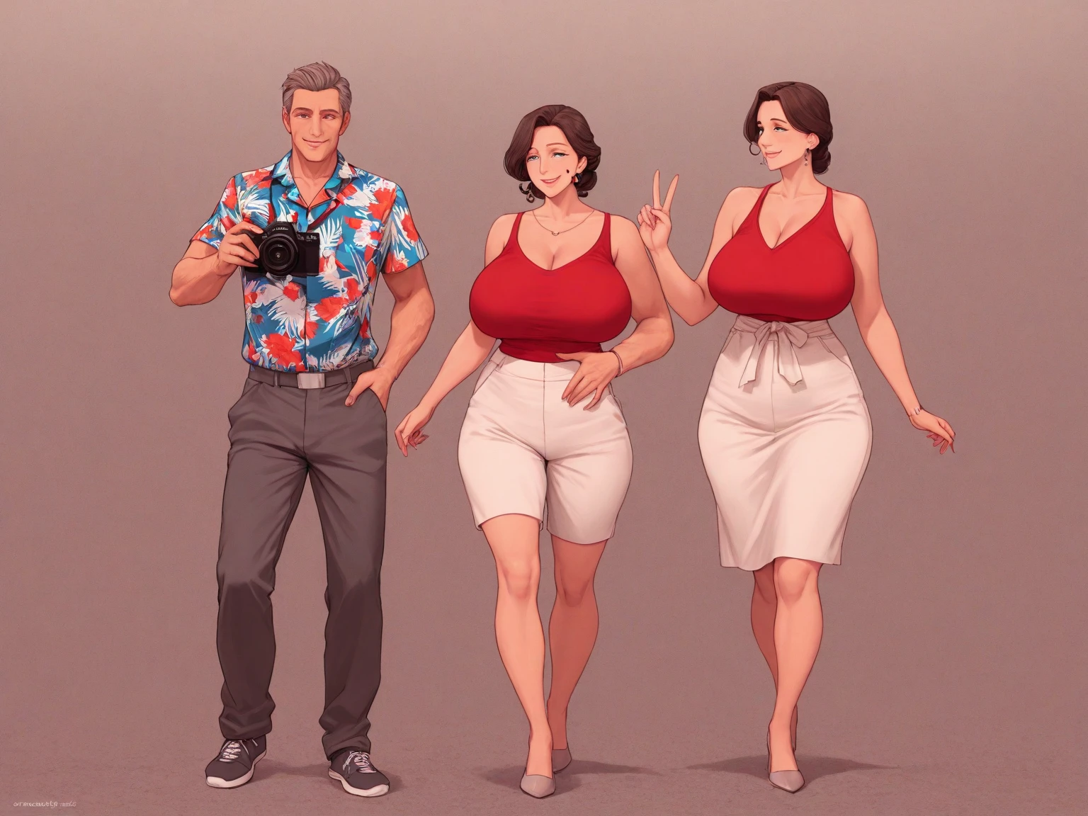 huge),(a group of boys chasing the milf),(grupo de niños quieren agarar las huge tetas prominentes de la milf)