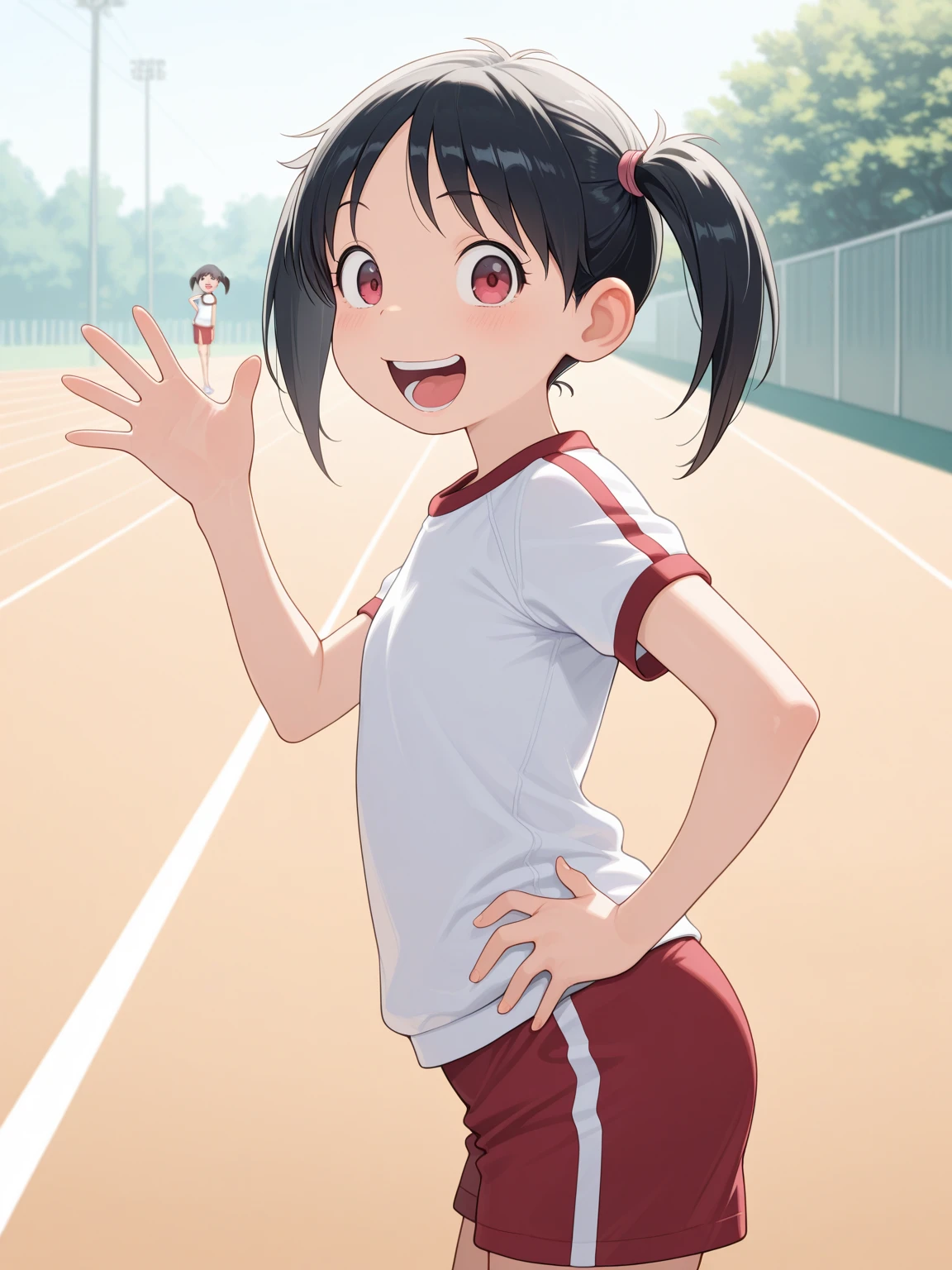 (masterpiece), (very high resolution), (best quality), (extremely detailed), (high resolution),
1 girl, alone,drsizukachan1, black hair, two low pigtails, black eyes,camisole, miniskirt,dynamic pose, playing, boxing,dynamic angle,laugh out loud, one eye closed, smile,sweaty, wet, steamy skin,outdoor, playground,cloudy sky, sunlight,