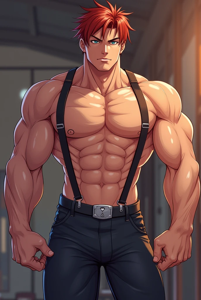 1 male,Handsome,Tall stature,muscle,Black pants,belt,blond,smile,masterpiece
