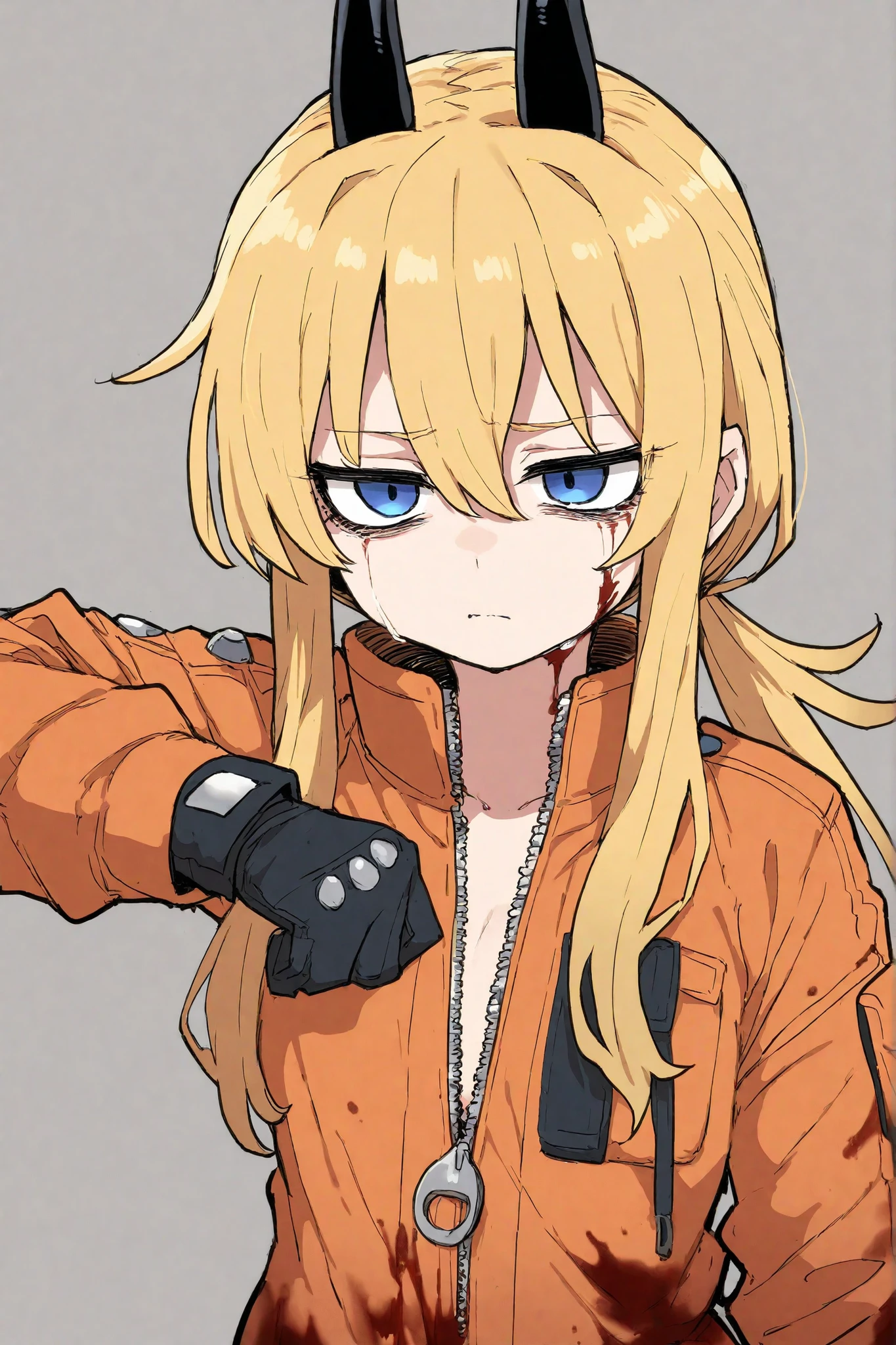 highres, sharp focus, pixiv masterpiece, ((intricate details)), highly detailed, nikaidou_dorohedoro, 1girl, blonde hair, long hair, upper body, blue eyes, green suit, messy hair, (muscular:0.8), <lora:Nikaidou_Dorohedoro:0.65>