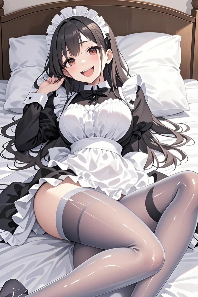 1girl in、A smile、A delightful! The shirt、skirt by the、(small tits)pinafore、doress、hair adornments、(Maids)、beatiful legs 、((big thighs)) 、squating banchira 、((big ass)) tease 、1girl in、A smile、A delightful! The shirt、skirt by the、(small tits)pinafore、doress、hair adornments、(Maids)、((bend over)) 、、 beatiful ass , black hair , ((black stockings)) , 20 years old , sexy feet , beatiful feets , (black underwear) , laying on bed , detailed bedroom , ((long sexy legs)) , (big thighs), ((sexy position)) , (((any position)))