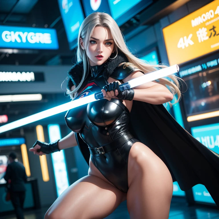 Illustrierte Charakterkonzeptzeichnung eines weiblichen menschlichen Jedi-Ritters, Krieg der Sterne, slender physique, wildes braunes geflochtenes Haar weht im Wind, ((bare boobs)), (), Jedi-Roben und Tunika, black belt, with turquoise lightsabers, Highly detailed, Einspielung, Star Wars-Konzeptzeichnungen, Wild und frei, (perfekte anatomie)