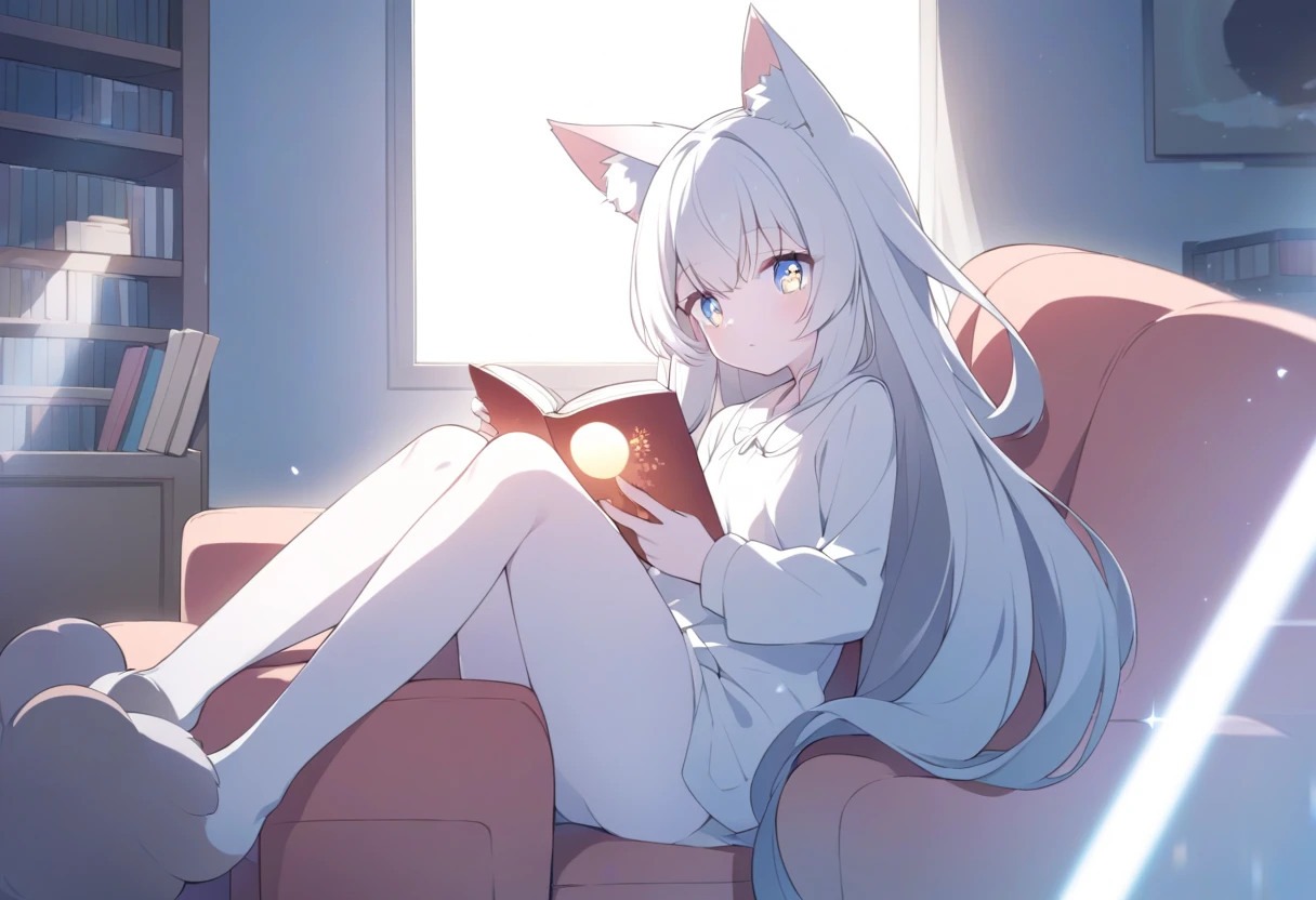 The silver-white popping fox girl sat on the shoulders of a scholarly scholar