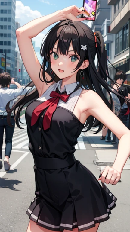 (High resolution:1.4), (masutepiece:1.2), (High quality:1.3) 1girl, saten ruiko, green eyes, long hair, black hair, small breast, (play boy bunny),, cinematic lighting, pov, dynamic angle, open mouth, comiket_cosplay_Hiroba comiket_cosplay, N4, torn clothes, cloth pieces,