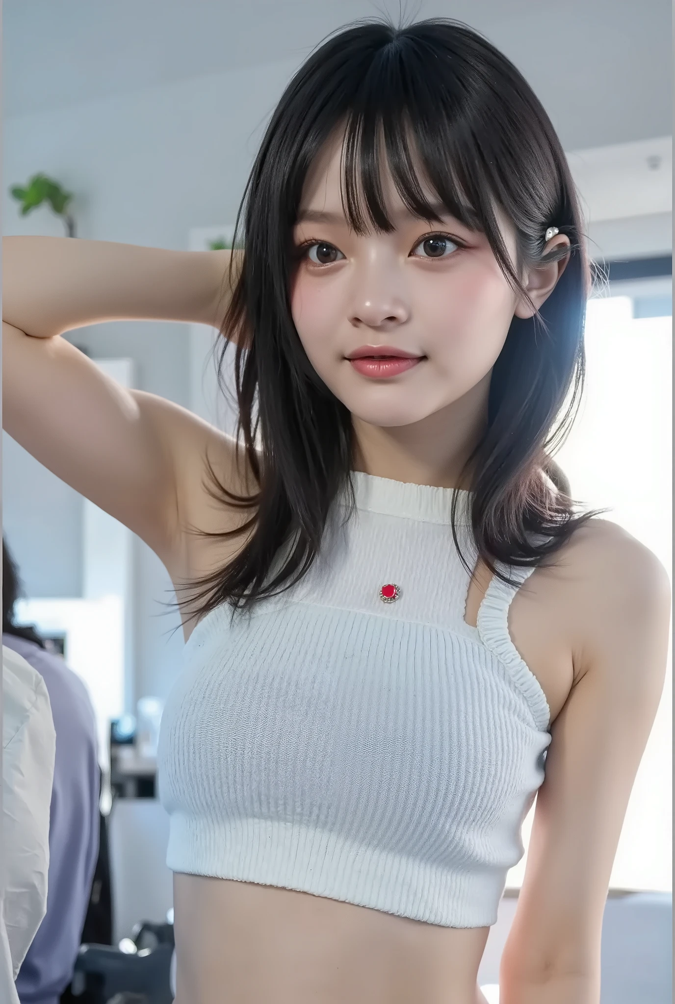 {{{top quality:1.8}}}, {masterpiece}, {16 kg、Extremely elaborate facial eyes}, {Beautiful skin}, {professional lighting)}},{high-precision selection},{{{{chestの上の顔の写真}}}},{{see through - 1 high school girl wearing a white tank top ::smile Yan:chest:Nipples}}、{{{{smile:big double eyelids:mascara: teardrop bag:long eyelashes:1.8}}}、{{{{透けて見える白いタンクトップ-Nipples:1.8}}}},{{Shining Eyes}},{{bob cut::Princess Cut:Ponytail:1.8}},{{red circle 、earrings}},