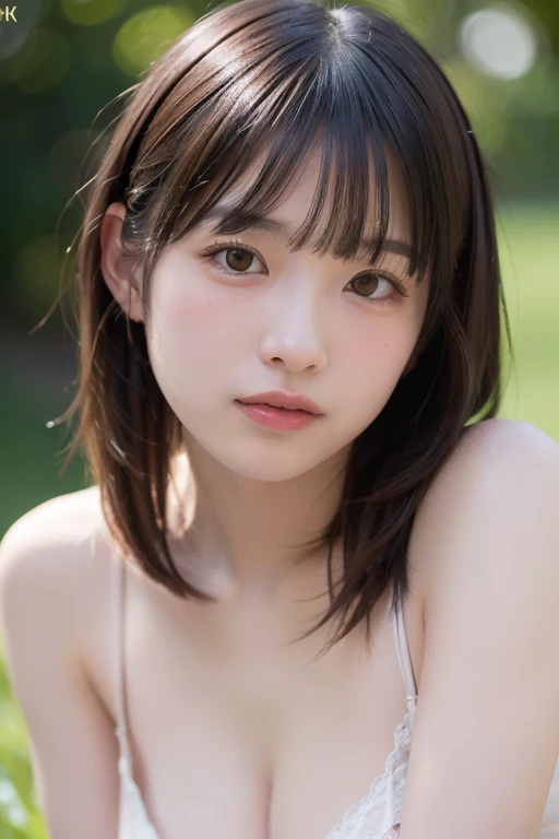((Best Quality, ​master piece, Ultra High Resolution, (Photorealistic:1.4), Raw photo, ULTRA DETAILED)), 1girl, Japanese idol, 16-years-old, portrait, looking at viewer, extremely cute face like a the most popular Japanese idol, amazingly beautiful Big Black Eyes, Beautiful black hair, very beautiful lips, innocent smile, detailed face, detailed eyes, detailed lips, detailed hair, beautiful cleavage