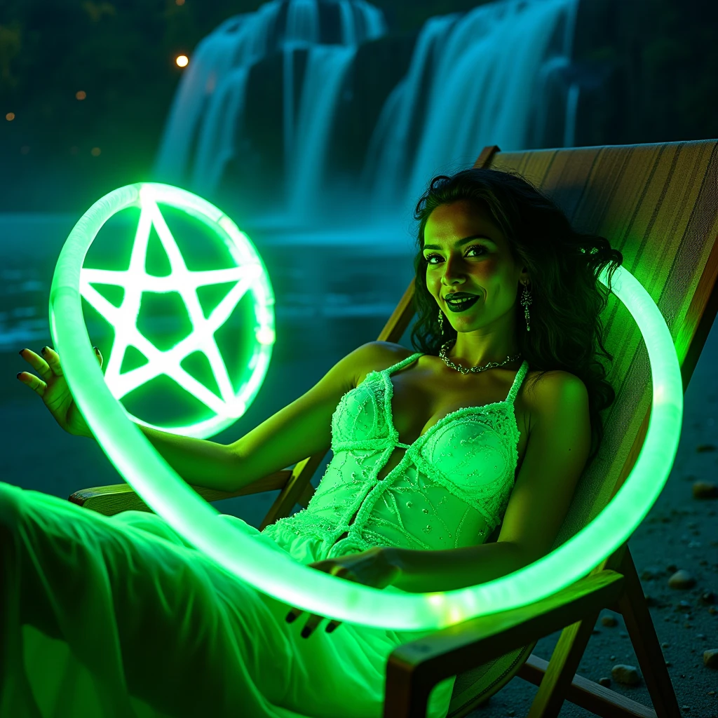A sexy woman in lingerie hold a magic triangle