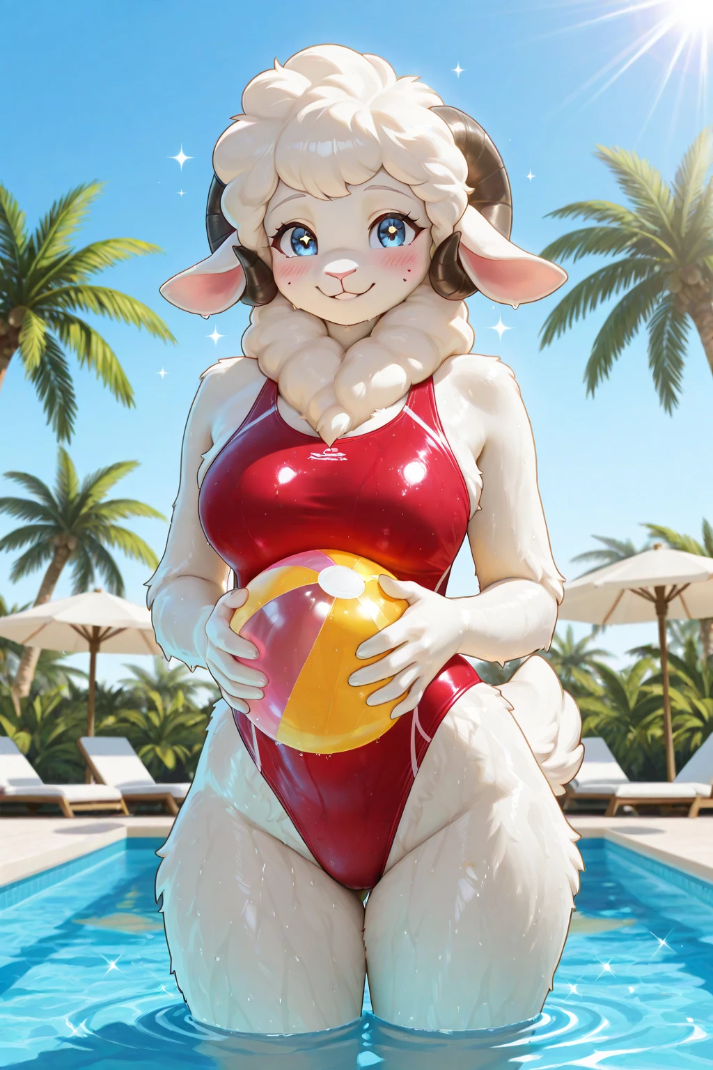 (one balloon humanoid inflatable anthropomorphic female brown rabbit inflatable made out of inflatable shiny plastic), (in style of zootopia), Lifeguard red bikini, "POP ME" written on the bikini, full view, floats in the air. big buttocks, huge breasts