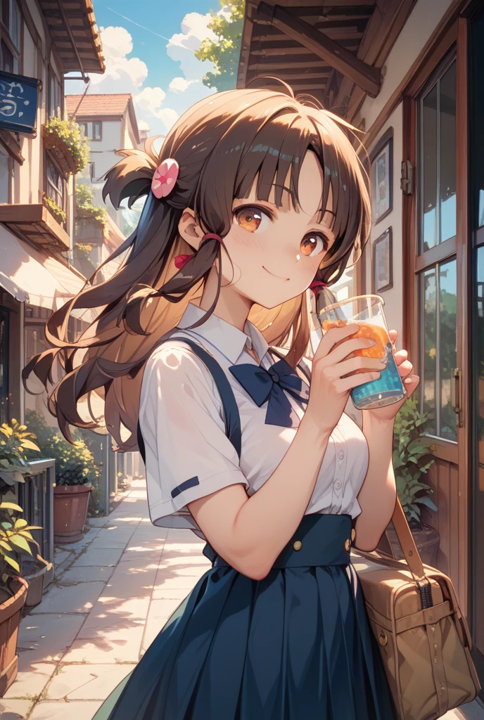 masterpiece,best quality,super detailed,super fine illustration,8k,anime style,Light brown hair,Tiger brown cat ears,uniform,Red Hood,Girl,18yo,BREAK cute cute cute,tired tired tired,OPA OPAL OPAL,kawaii kawaii kawaii,pastel color,Watercolor style, perfect lighting ,perfect hands,cute face,BREAK she is drinking a water.BREAK in classroom,detailed background,beautiful background,