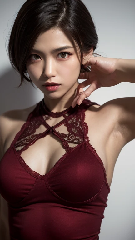 Moisturized skin, (red eyes), realistic body, (adult female body), heartless, (16 years old), (young girl),
BREAK,
bright red lipstick, (beautiful navel),
BREAK,
((masterpiece + highest quality + high resolution + highly detailed)), (full body: 1.2), symmetrical, one shot,
BREAK,
(leaves fluttering), (wind blowing), (battle stance: 1.4),
BREAK,
(large Japanese sword), ninja clothes, inside a mansion, assassination, a ninja with a sword creeps through a mansion, has a cut, long hair, ponytail, red hair, sword, cross mark on left cheek,