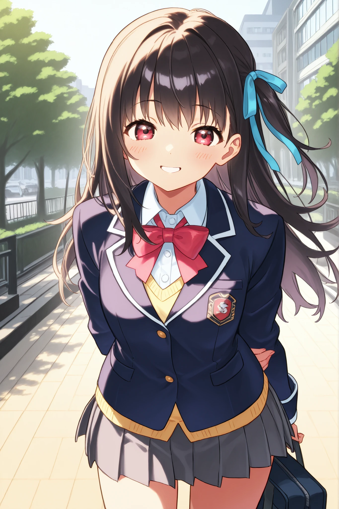 Girl、(dark haired、high school students、blazer after face) 、((cute、Smile Yan))、Shibuya Scenery、Anime Style、High Definition、High Quality、1girl