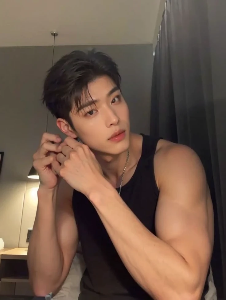 a group of young buffed stacked korean guys in detail