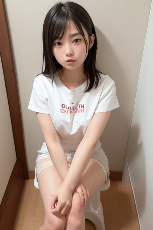 nsfw、(masterpiece, Highest quality), One girl, alone、Selfie、Inside the house、Medium chest、White T-shirt、Partly removed clothes、Show your chest、Flats Color