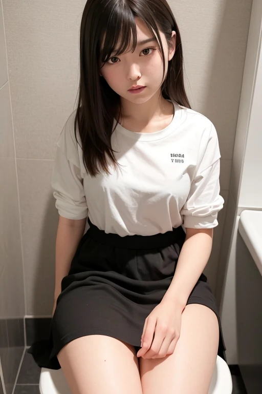 Cute girl, 13 years old, miniskirt, sitting, front