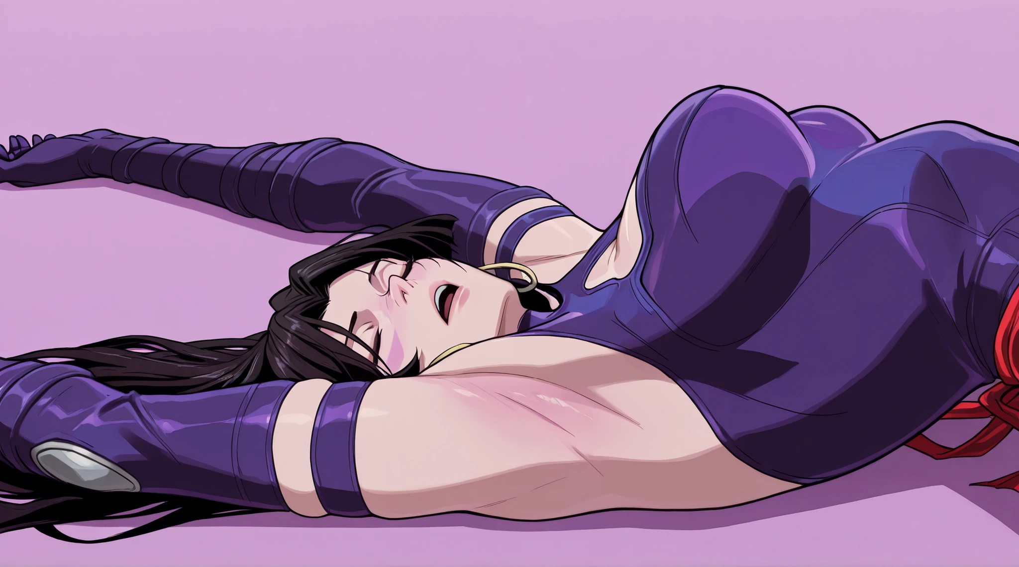 (masterpiece), best quality, expressive eyes, perfect face, gym, workout, hot, sweating, sweaty, tan, big boobs, tan skin, flustered, blush, purple clothes, see thru, yoga pants, black hair, sitting on exercise ball, gym ball, exercise ball, curvy woman , black hair , straight hair, purple eyes, emberased, purple hair, , nipples, big nipples, surprise, surprised!! Shocker, naked boobs, nipples, naked, naked boobs, eyes closed, closed eyes, clenching teeth, clenched teeth , eyes closed, closed eyes, clenching teeth, i