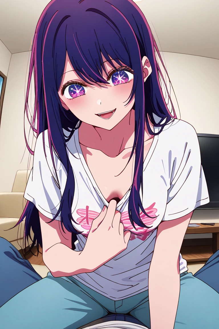 ((highest quality)), ((masterpiece)), (be familiar with), Perfect Face, indoor, Bedroom, Watching the audience,
one woman, Hoshino Ai,
Open Mouth, Ecstatic expression, blush, smile,
Small breasts, Flat Chest, Young Girl, , , Girl,
Long Hair, Purple Hair, Purple Eyes, Long Hair,
Fully nude, Nipples exposed, Sex with a man with a big dick, 膣内ejaculation, Semen is taken, Insert a into your, Sex in missionary position, , Leg spread,
