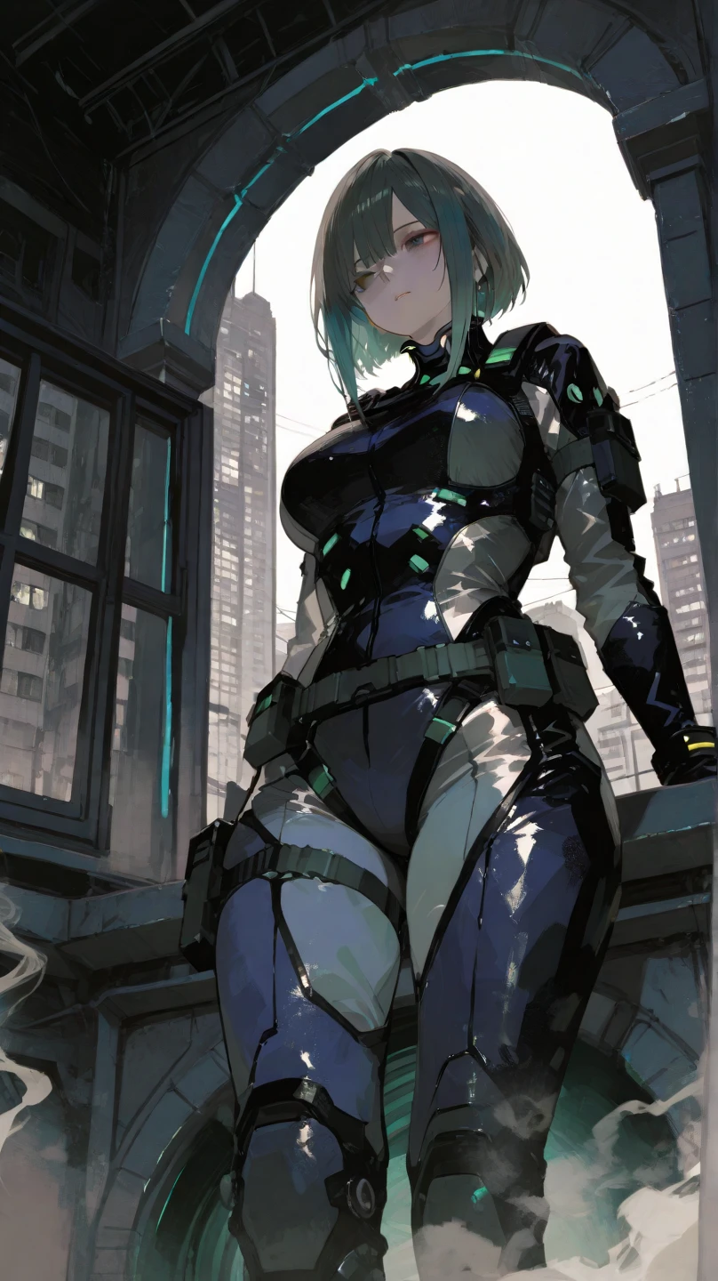 ((Best quality)), ((masterpiece)), (detailed: 1.4), (Absurd), War-ready female fighter pilot with military helmet, Marine, all black, graphite clothing, dark skin, defined muscular sculptural body, full body, bare half-thick thighs, closed mouth, muscular body covered in technological clothing, cyberpunk, semi nude, generous neckline, ((perfect medium breasts)), (super light blue eyes without pupils),  ((military camouflage clothing)), (((mohawk hair))), long eyelashes heavy makeup, garter belt, by mucha, niji --V5, close to real, psychopathic, crazy face, sexy pose, background with a giant neon style Robot head Genesis evangelion, 2 piece clothing, shoulder pads with airplane wings, pastel, centered, scale to fit the dimensions, HDR (High Dynamic Range),Ray Tracing, NVIDIA RTX,Super-Resolution,Unreal 5,Subsurface Dispersion, PBR Texture, Post-processing, Anisotropic filtering, Depth of field, Maximum clarity and sharpness, Multilayer textures, Albedo and specular maps, Surface shading, Accurate simulation of light-material interaction, Perfect proportions, Octane Render, Two-tone lighting, Wide aperture, Low ISO, White balance, Rule of thirds, 8K RAW, crysisnanosuit