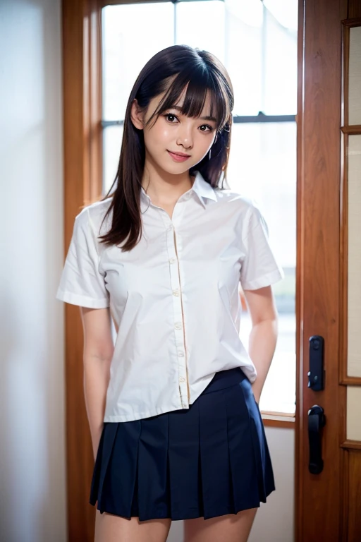 One Woman、Big slanted eyes、Naked Apron:1.5、The side of her chest is visible through her apron、Tie your hair、She lifts her apron to show her pussy、Viewers enjoy seeing her pussy、((Lifting her skirt to show her panties))Pull up your skirt with both hands
