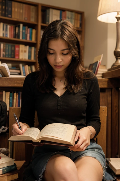Portray a girl, who is reading a book