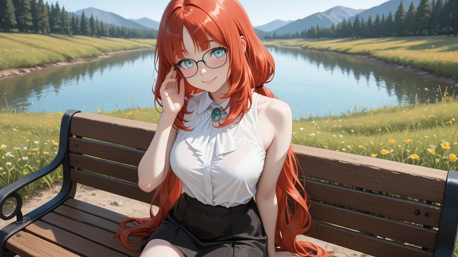 red hairs、hime-cut、Golden Eyes、eye glasses、ssmile、Early teens girl、Smaller chest、Thin pubic hair、Open the white robe、Opening legs、countryside village、low angles