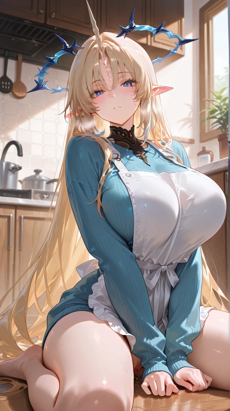 Beautiful woman, ((Huge boobs:1.5)),(large nipples stand:1.5) Ahegao, blush, Sweat, Open your mouth, Wide-eyed, tears, Sticking out tongue,, Torn clothes, Tentacles, Tentacles ,  Tentaclesに縛られた足, Tentaclesに縛られた腕, dynamic、Spread your legs、Blonde、The breasts of the lace dress pop out))、(Covered with white liquid:1.5)、Hair tied up、(Drooling)、(Racy leotard with frills)、(Frilly decoration)、hair ornaments、Headband