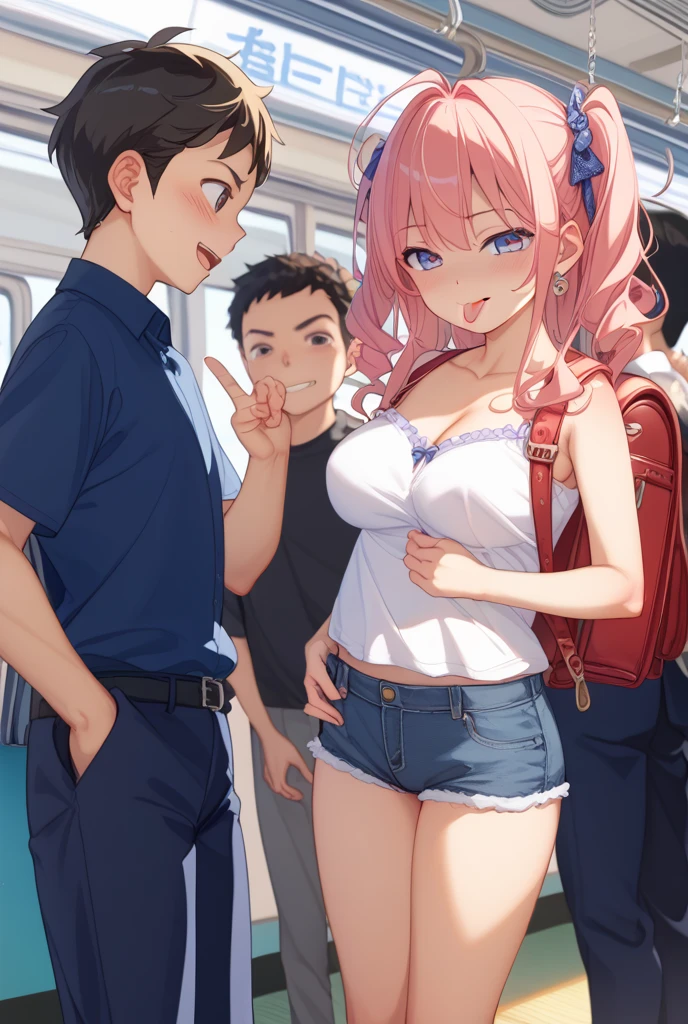 (SFW), ((photorealistic)), (masterpiece), (best quality:1.3), absurdness, [:intricate details1.3], SFW, realistic, masterpiece, (VERY crowded subway train interior detailed scenario, VERY crowded subway train interior detailed background), standing insanely hot (young small girl1) using sexy ((skirt)),)), ((thick thighs)), (thigh high sock), (blushed face), (perfect body proportions)), old small man ass groping young small girl 1 from behind, (((old small man pressing his chest on young woman 1 back))) and (((holding her waist behind her))) underboob, bandaid on nipples