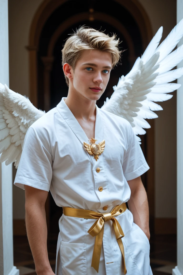 Cupid Men is a young hero with an angelic and athletic appearance. He has curly blonde hair and bright blue eyes that reflect his kindness and determination.. Your skin is flawless and radiant, dando-lhe uma aura de pureza.