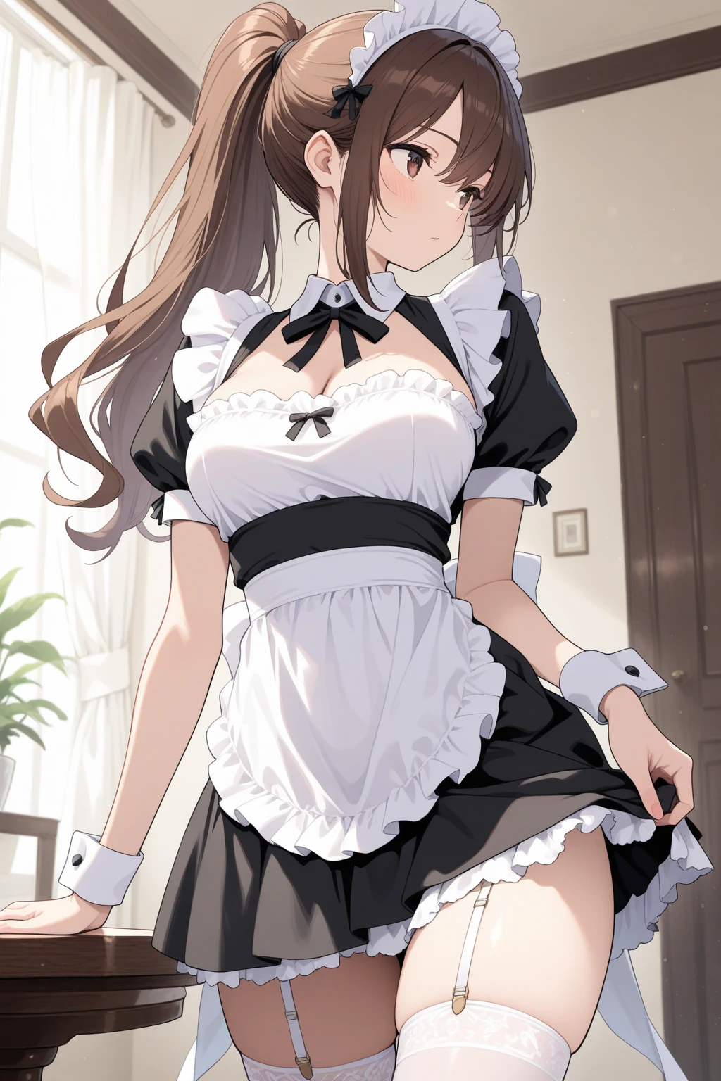 Highest quality:1.5,maid,Leg Up Socks,Absolute area,Natural Lip,entrance,will welcome you,Semi-long hair