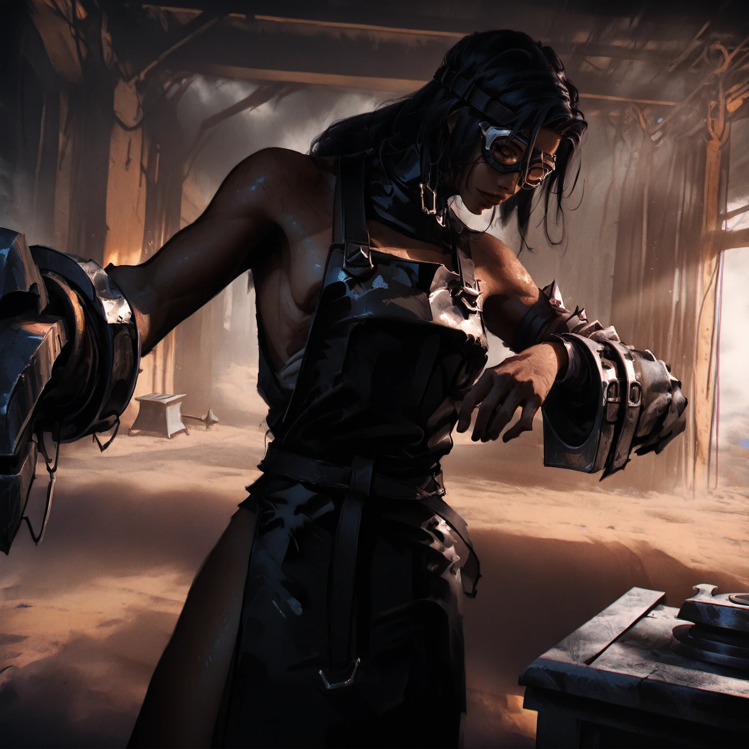 black slave, doing slave labor in the mill, hyperrealistic, kinematic, suffering --auto