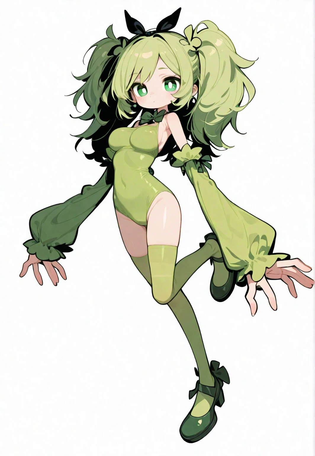 Cartoon girl in green costume with cat tail, anime catgirl, Anime girl named Lucy, rogue anime girl, Rei Hiroe, tatsumaki, Anime Character, rena nounen style 3/4, tatsumaki from one punch man, neferpitou, anime style character, a female anime character, single character full body, full body adoptable