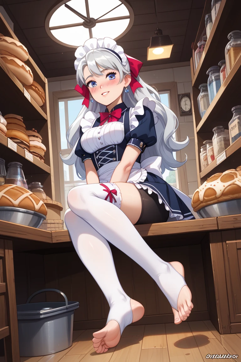 highest quality、masterpiece、((1 girl:1.5))、((smile:1.3))、(blush:1.4)、Black Shirt、blouse、((fun!!))、(Small breasts)、(Pink)、Blonde、(Long sleeve)、((White apron:1.5))、((Maid))、((hair ornaments)),、Kamimei、look at me、 ((in house:1.5))、 Taking a break from watching the audience、Cowboy Shot、((Shaved:1.5))、(Roll-up skirt:1.3)、(Fully exposed and highly detailed labia:1.5)、((Skirt lift:1.5)),()、()、、(スカート that rolls up:1.3)、()、Light blue eyes、long hair、Glowing Eyes