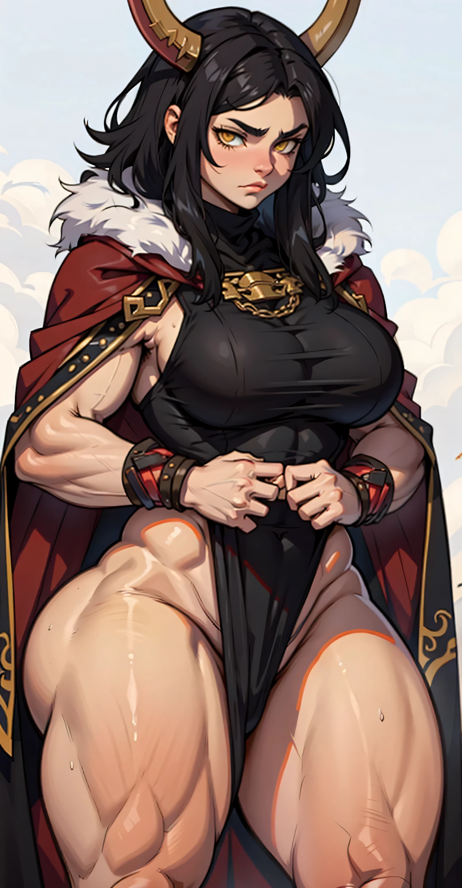 ((masterpiece)), ((hyper detailed)), raw and captivating, a beautiful woman with intricate details, (extra long, flowing dark hair), ((((huge breasts)))), ((wide hips)), extremely detailed eyes and face, long eyelashes, beautiful detailed lips, ((sinister smile)), (((Dressed in an ornate red arabian belly dancer outfit))), ((red clothing)), ((bright red eyes)), (((massive breasts)))