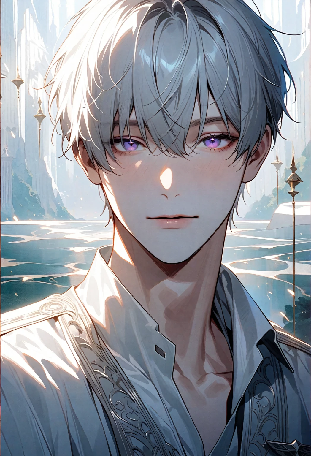 <lora:liuli2:1.2>,liuli2,(handsome male:1.4),(male focus:1.4),muscle,<lora:mansatorugojo-10:1>, satoru gojo,white hair,short hair,hair between eyes,blue eyes,colored eyelashses,