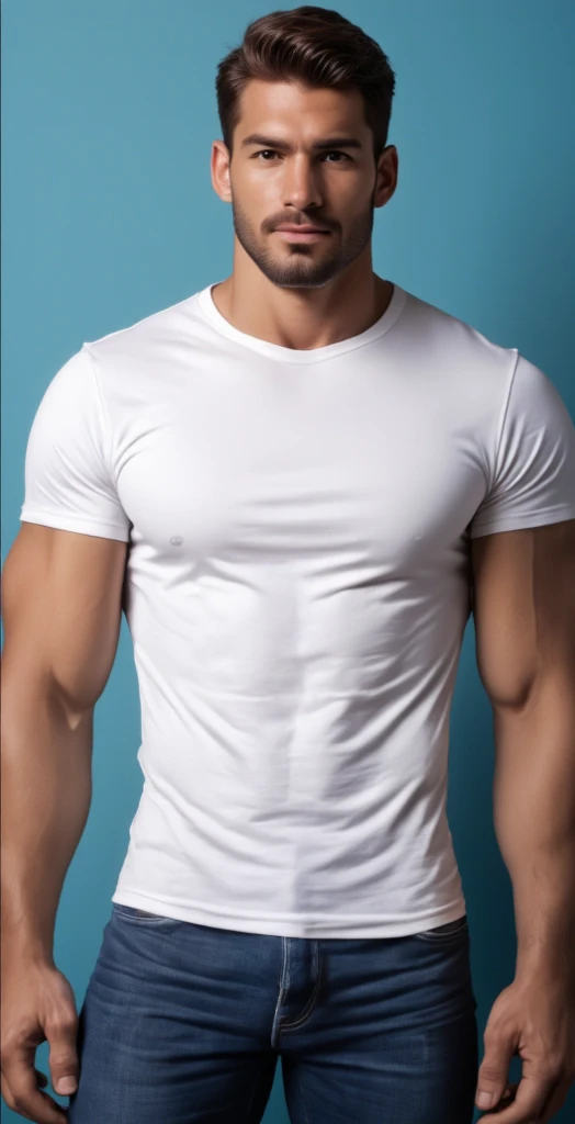 1 handsome guy,sexy posture, A 20 year-old man wearing a bare chest shirt and no shorts stands against a white background,,Masculine, big chest abs,muscular, bare chest, handsome,High,detailed Muscles look good,hairy body,sexy expression, Wheat complexion,black eyes(thin eyes 1:3),Full body image, show dick, perfect dick shape, erection, detailed dick, masturbate long big fat dick, open legs