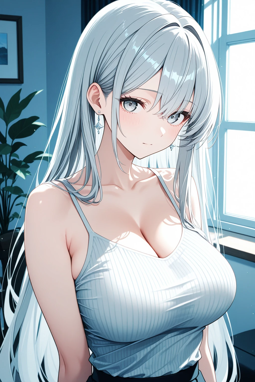 lighting like a movie、Girl in a camisole suit、oversized boobs,up of the upper body、Kaihuai、Private room、long white hair,Re-hospital operating room,