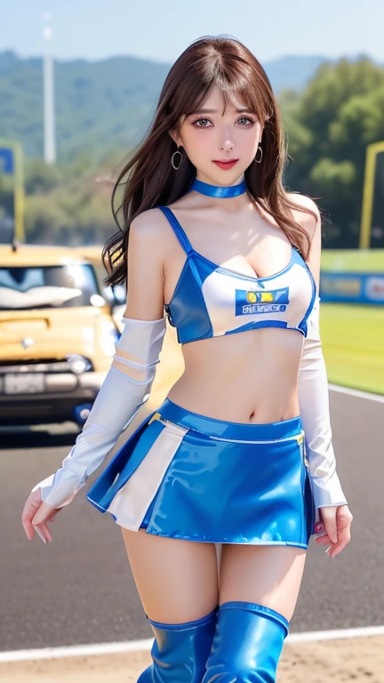 ((Clear photos、highest quality、Best image quality、Ultra-high resolution、Ultra high definition drawings、alone、Look closely at the camera、Light-colored eyes))、(2 girls:1.9)、(Wavy Hair),(Blue police hat: 1.9),(smile: 1.5),(Blue Shirt: 1.7), (Thong、Butt:1.6),(Completely naked: 1.5), Inner thighs、Slim figure、、(on stage:1.6)