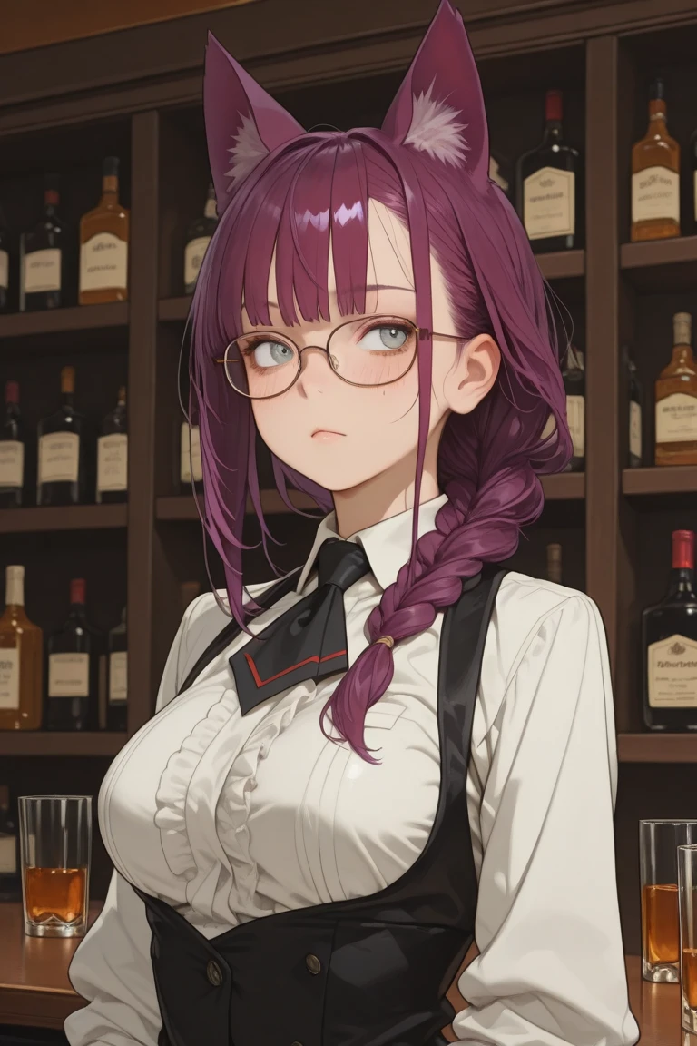 cinematic lighting, highly detailed skin,1 girl, highest quality, cyber punk, (dim color, soothing tone:1.3), (beautiful woman, detailed beautiful facial features, short white silver hair, grey eyes, glasses, slender body:1.3) (Glasses:1.5) break (white, silver, grey thick coat for winter:1.2), white silver knit tops, leather style tight pants (iron table) (sit on a chair:1.3) morning, early morning, morning at work, eat breakfast at a café, Sherry
