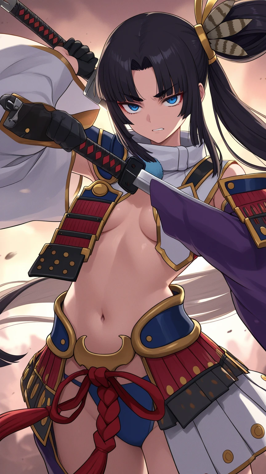 naked woman with weapons 