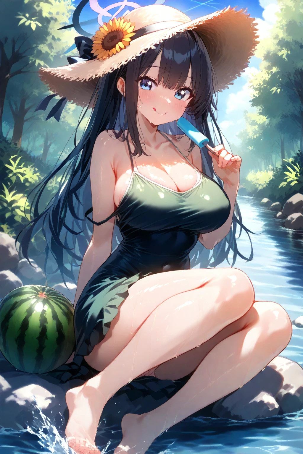 Beautiful girl, beautiful figure, big breasts, lace Lingerie mint colour,The background is a durian warehouse. Perching on the edge of a bench poses.