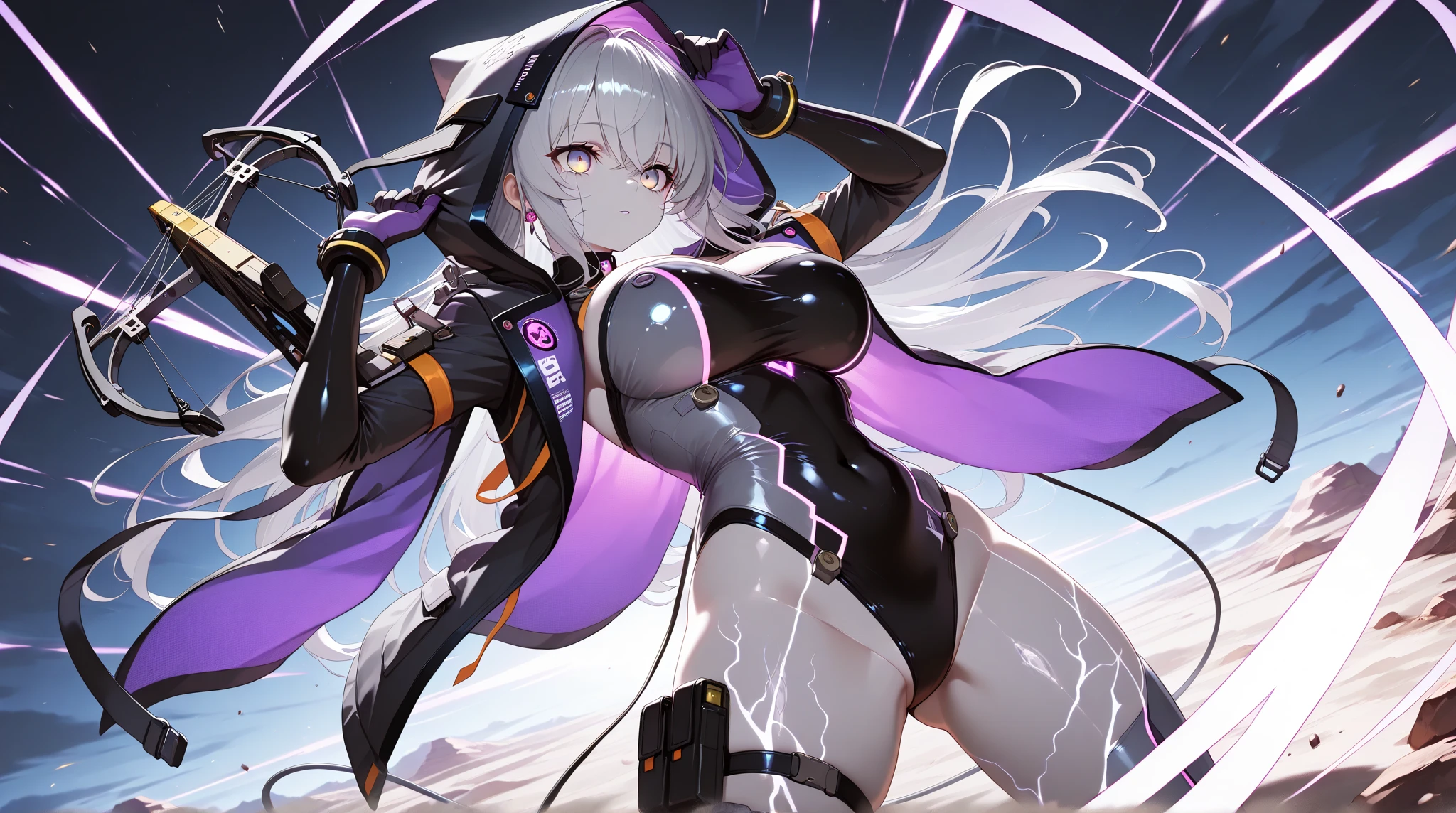 yinji,1girl,solo,purple_hair,purple_eyes,very_long_hair,grey_hair,braided_ponytail,large_breasts,gradient_hair,