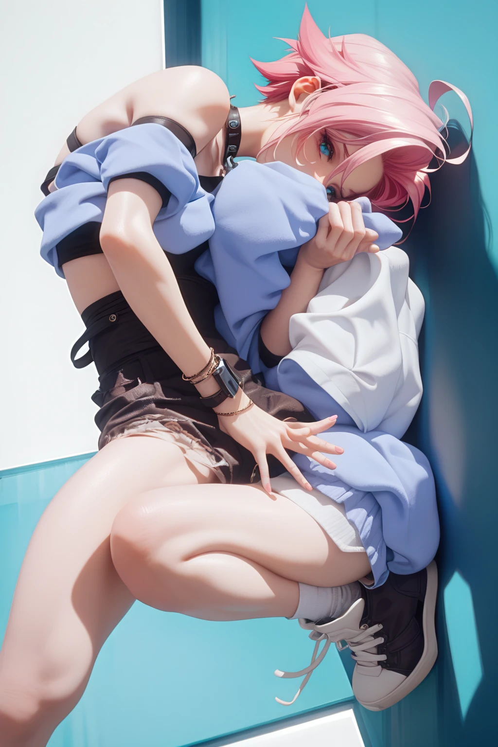 Two young pretty girls　Kneeling with the crotch open　The two of them caress each other&#39;s breasts and vaginas　Big Breasts　Short twin tail hairstyle　Plump areola　Big erect nipples　Blushing in sexual climax